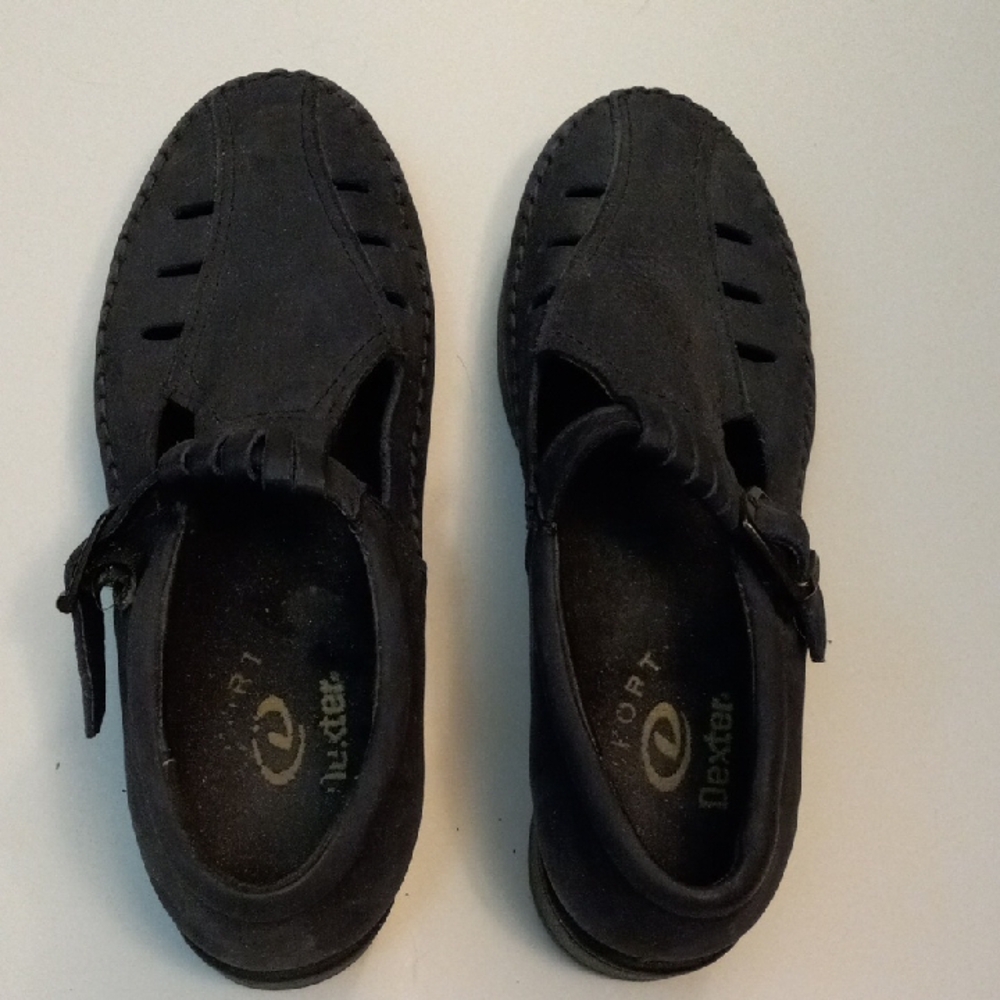 Dexter Black Buckled Suede Leather Flats Size 9WW